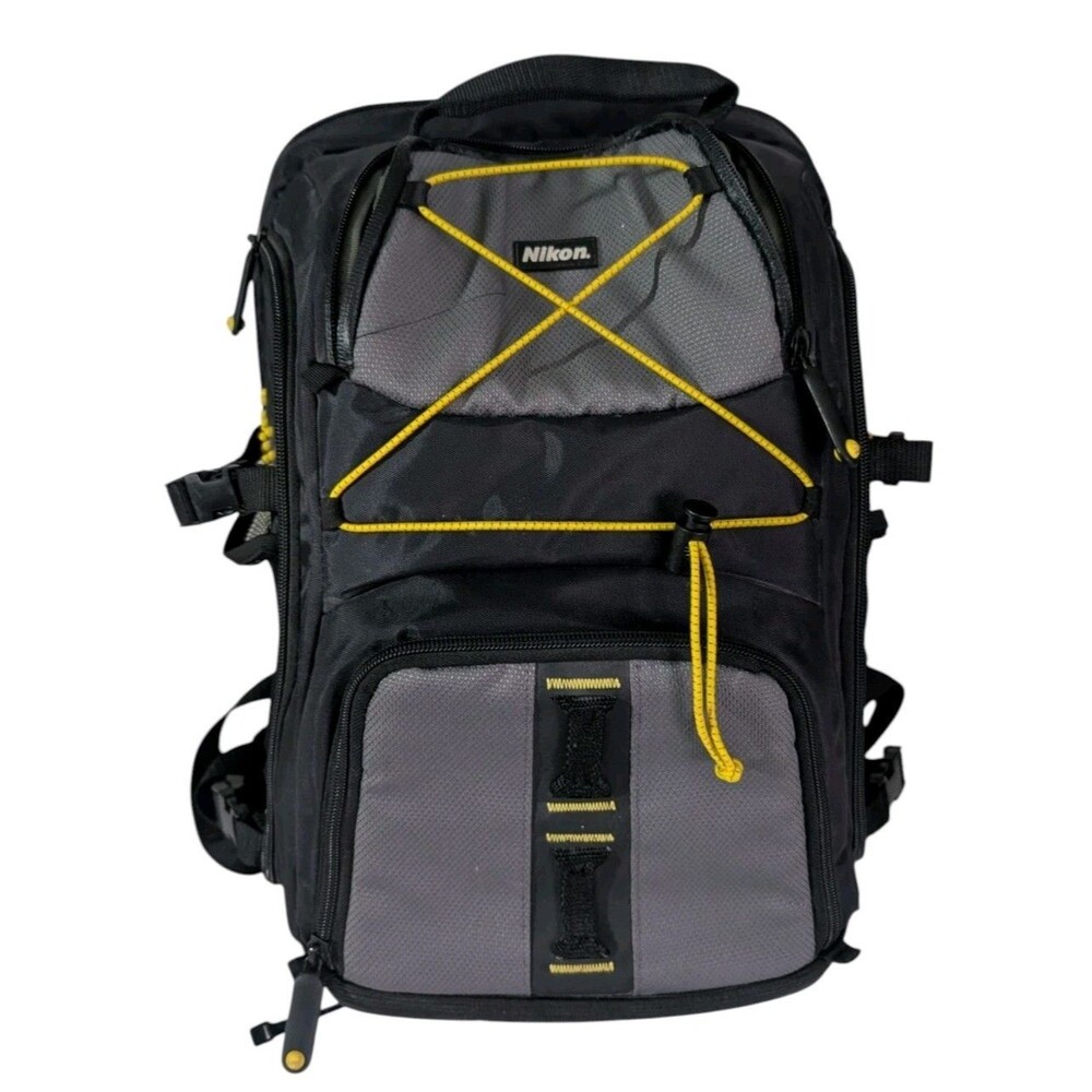 Nikon DSLR Camera Backpack Black Gray Yellow Padded Photography Gear Bag Laptop